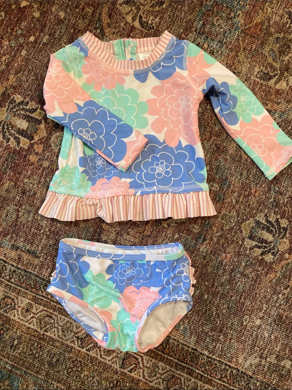 Ruffle Butts Floral Long Sleeve Rash Guard Set - Pink, Blue, Mint